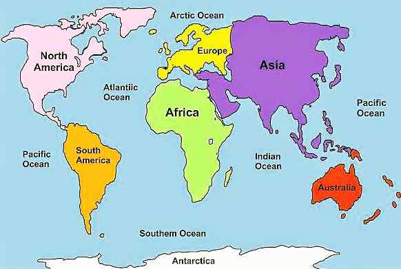 Continents and oceans surrounding them - Len Academy